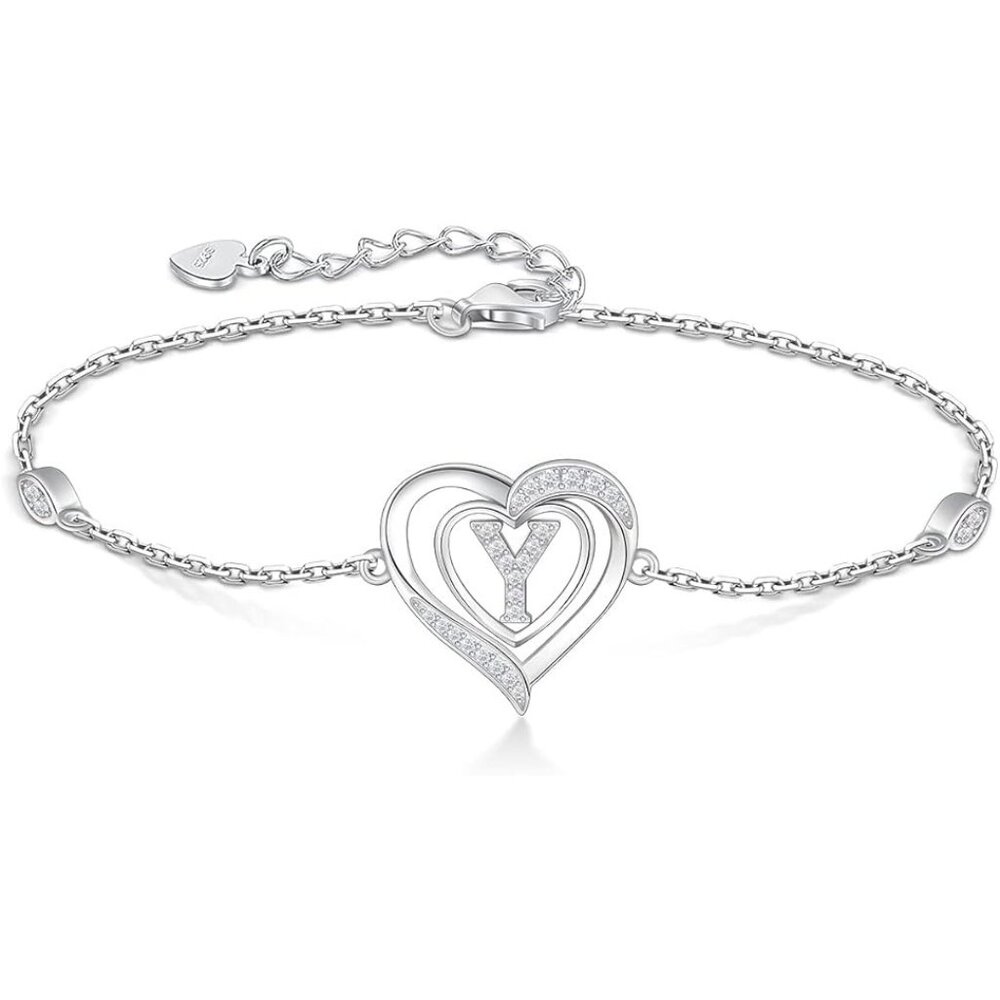 Heart Initial 925 Sterling Silver Letter Alphabet Jewelry - Letter Y